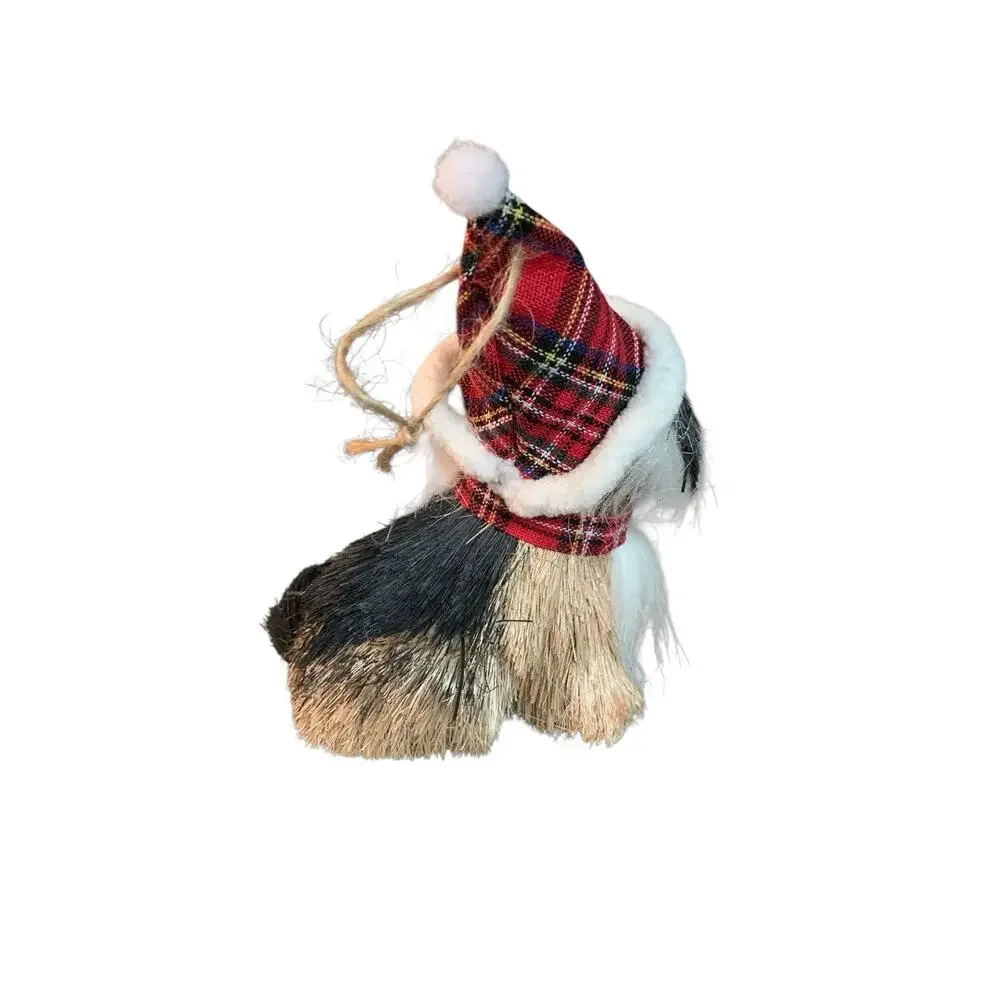 Pier 1 Imports Sisal Dog Christmas Tree Ornaments Set of 3 Santa Hat Plaid 5.5